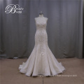 Champagne Embroidered Backless Low Back Cap Sleeve Sexy Wedding Dress